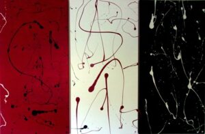 Set #50 – Plein Air Full Moon Set - Jesse Thomas Artist - Red/White/Black Backgrounds - 3-24" x 48" Panels – Paint On Canvas @ GalleryArt4Sale.Com